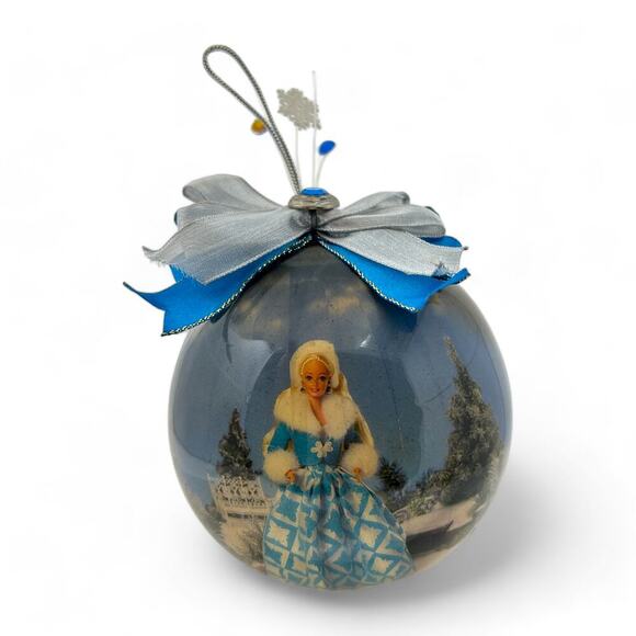 Holiday Barbie Christmas Ornament 3.5" Round Decoupage by Matrix in 1996 Vintage - Picture 2 of 16